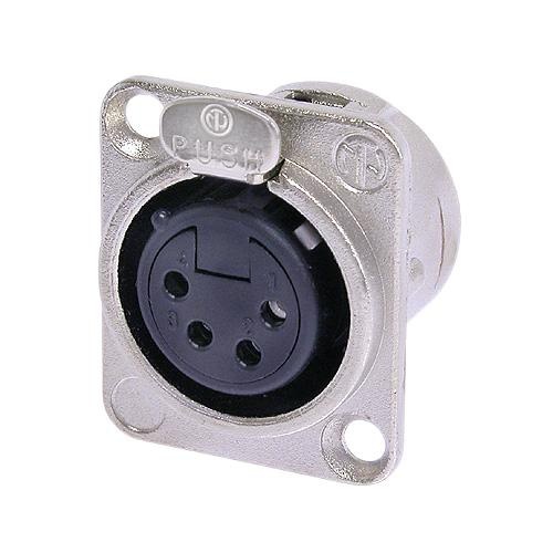 Panel Mount 4 pole female receptacle, solder cups, Nickel housing, silver contacts