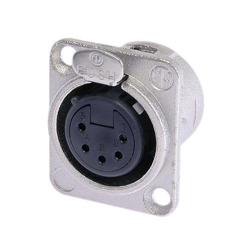 Panel Mount 5 pole female receptacle, solder cups, Nickel housing, silver contacts