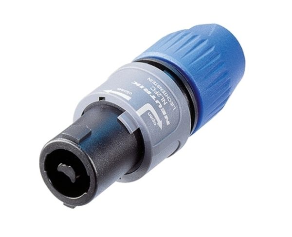 2 pole cable connector, quick lock, integrated chuck type strain relief for cables 6 - 10 mm diameter, intermates with 4-pole chassis connector and makes contact with +1/-1