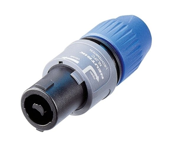 2 pole cable connector, quick lock, integrated chuck type strain relief for cables 6 - 10 mm diameter, intermates with 4-pole chassis connector and makes contact with +1/-1